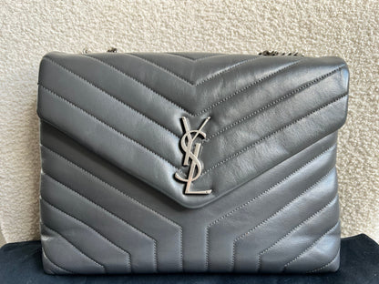 Yves Saint Laurent (YSL) Medium Grey Lou Lou Silver Hardware
