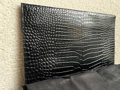 Yves Saint Laurent (YSL) Black Croc Uptown Pouch Clutch (RRP £580)