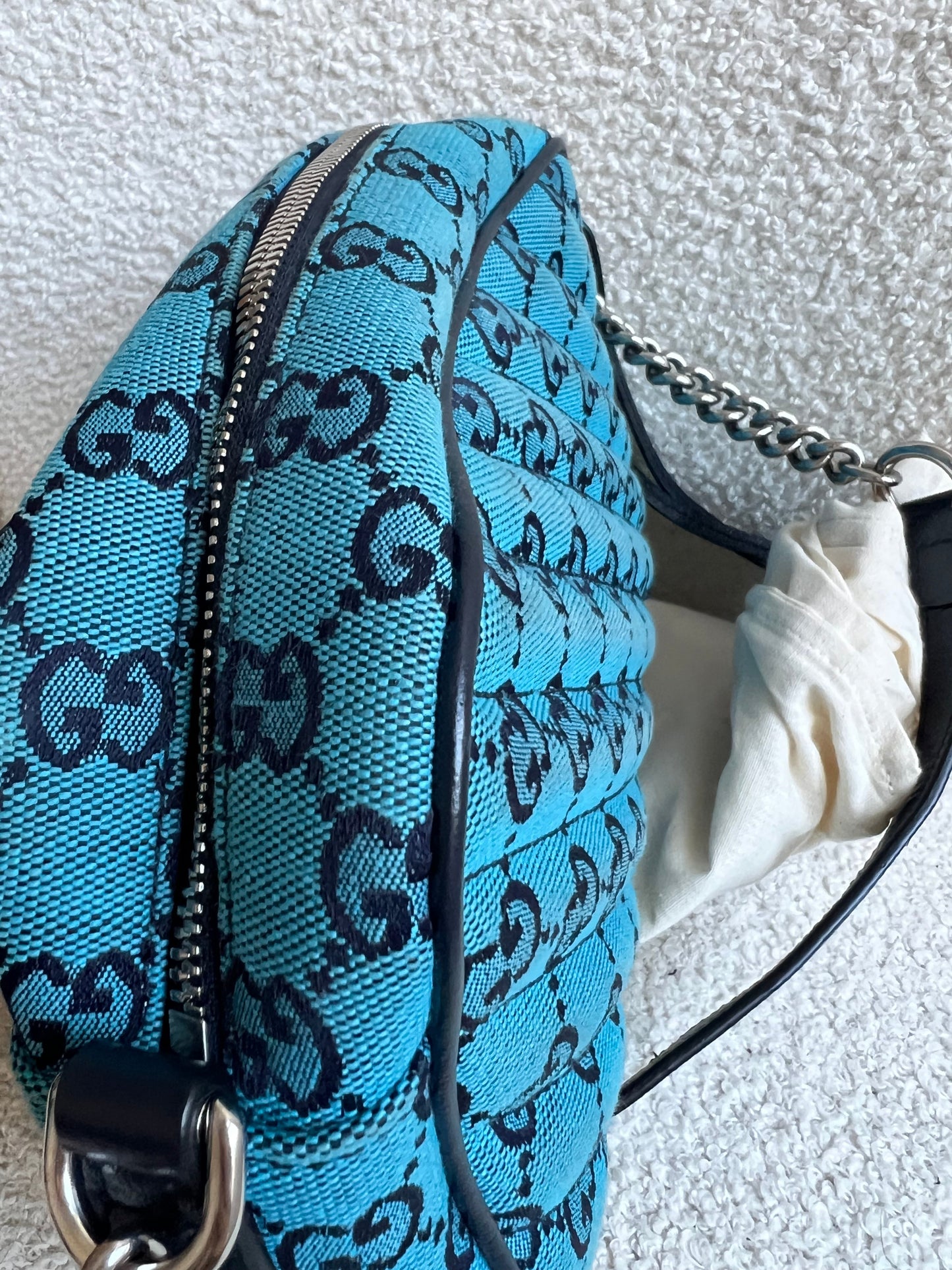 Gucci GG Marmont Blue Canvas Small Shoulder Bag (RRP £1050)