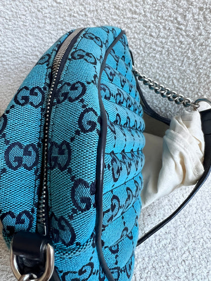 Gucci GG Marmont Blue Canvas Small Shoulder Bag (RRP £1050)