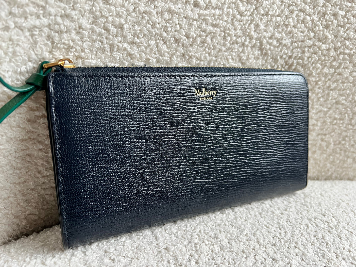 Mulberry Medium Part Around Zip Wallet in Navy and Emerald Printed Goat
