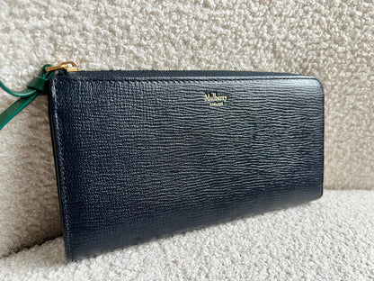 Mulberry Medium Part Around Zip Wallet in Navy and Emerald Printed Goat