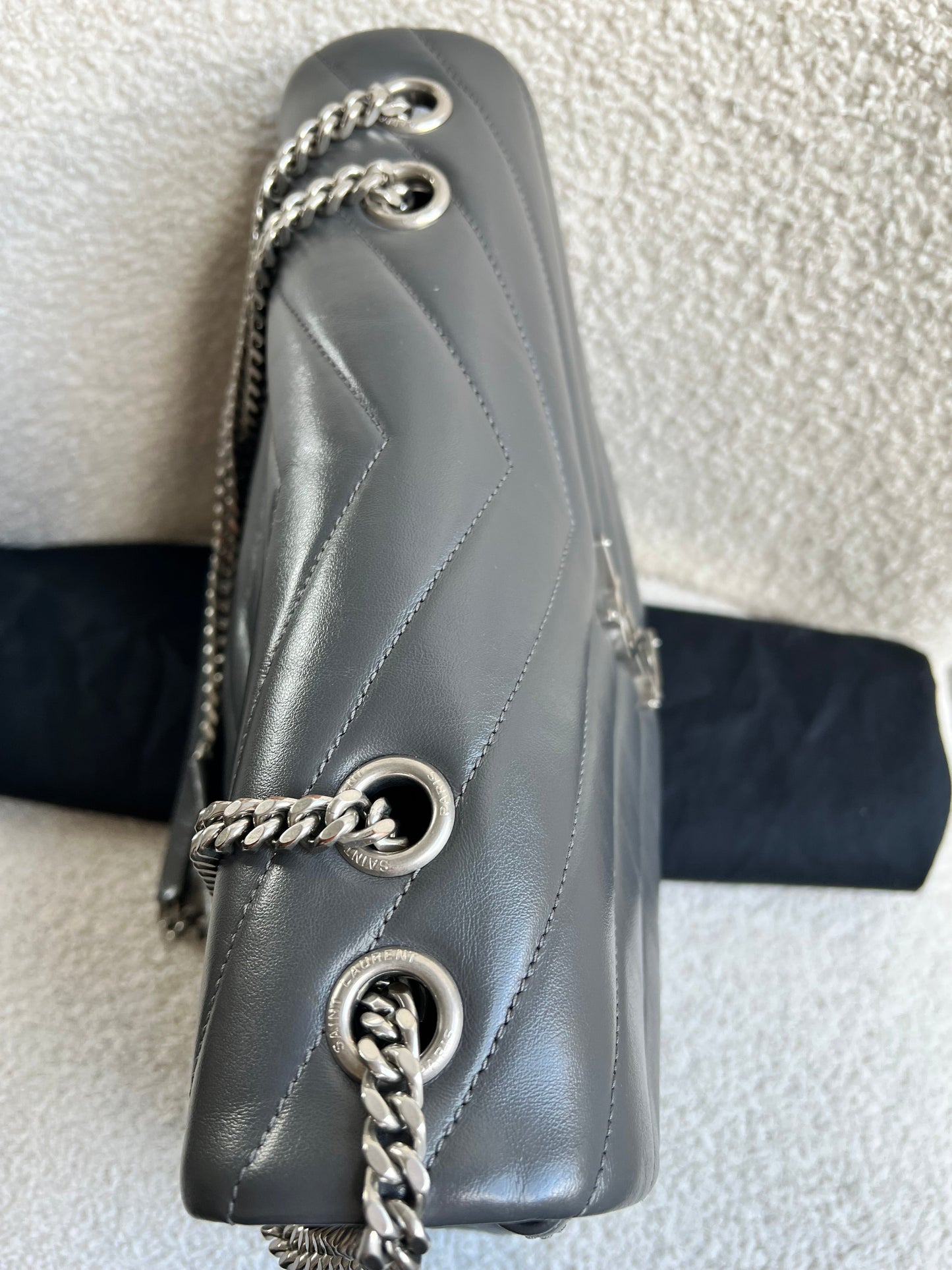 Yves Saint Laurent (YSL) Medium Grey Lou Lou Silver Hardware