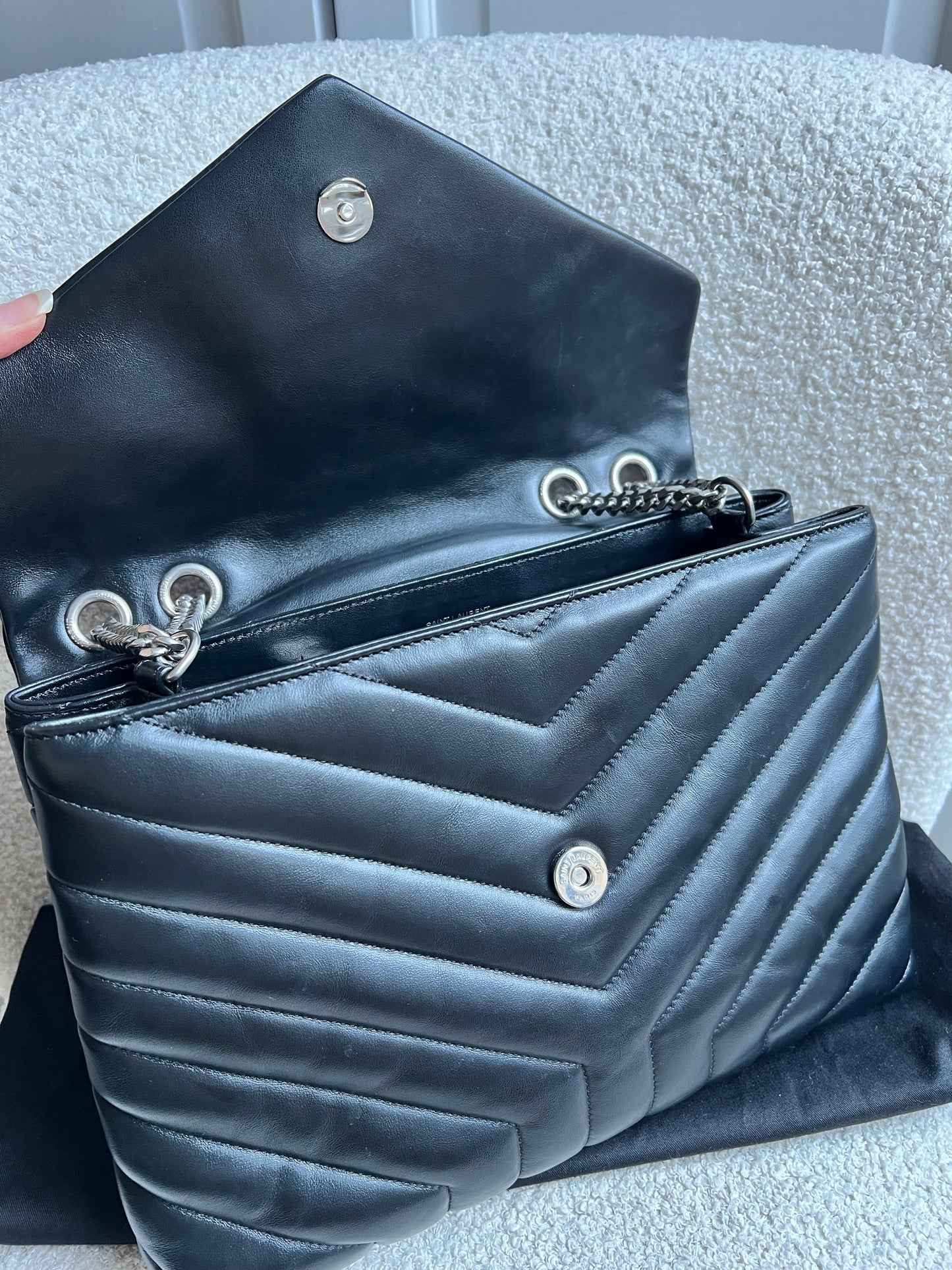 Yves Saint Laurent (YSL) Medium Black Lou Lou Silver Hardware