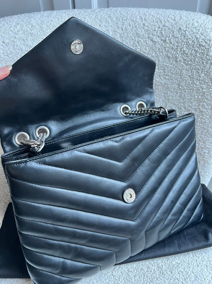 Yves Saint Laurent (YSL) Medium Black Lou Lou Silver Hardware