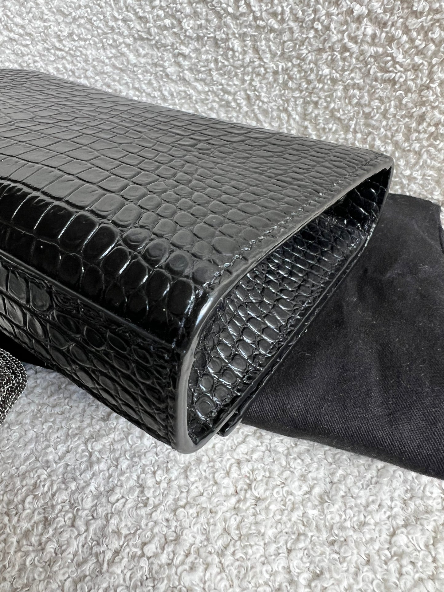 Yves Saint Laurent (YSL) Black Croc Small Kate with Silver Hardware (RRP £1,925)