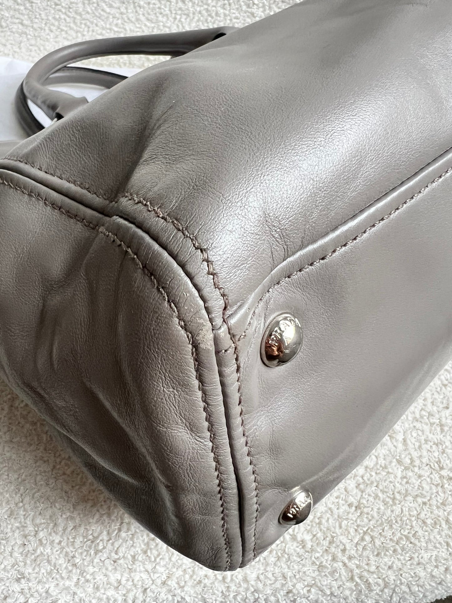Prada Grey Double Zip Two Way Tote in Grey Soft Calf