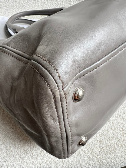 Prada Grey Double Zip Two Way Tote in Grey Soft Calf