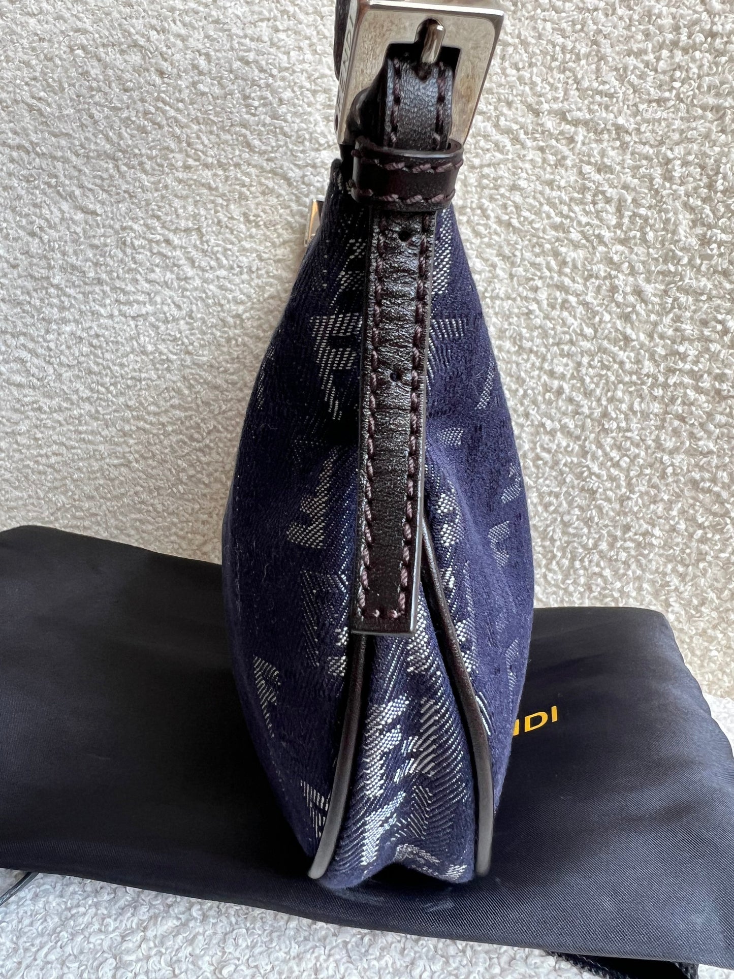 Fendi Denim Zucchino Canvas and Leather Shoulder Bag