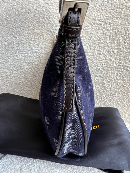 Fendi Denim Zucchino Canvas and Leather Shoulder Bag