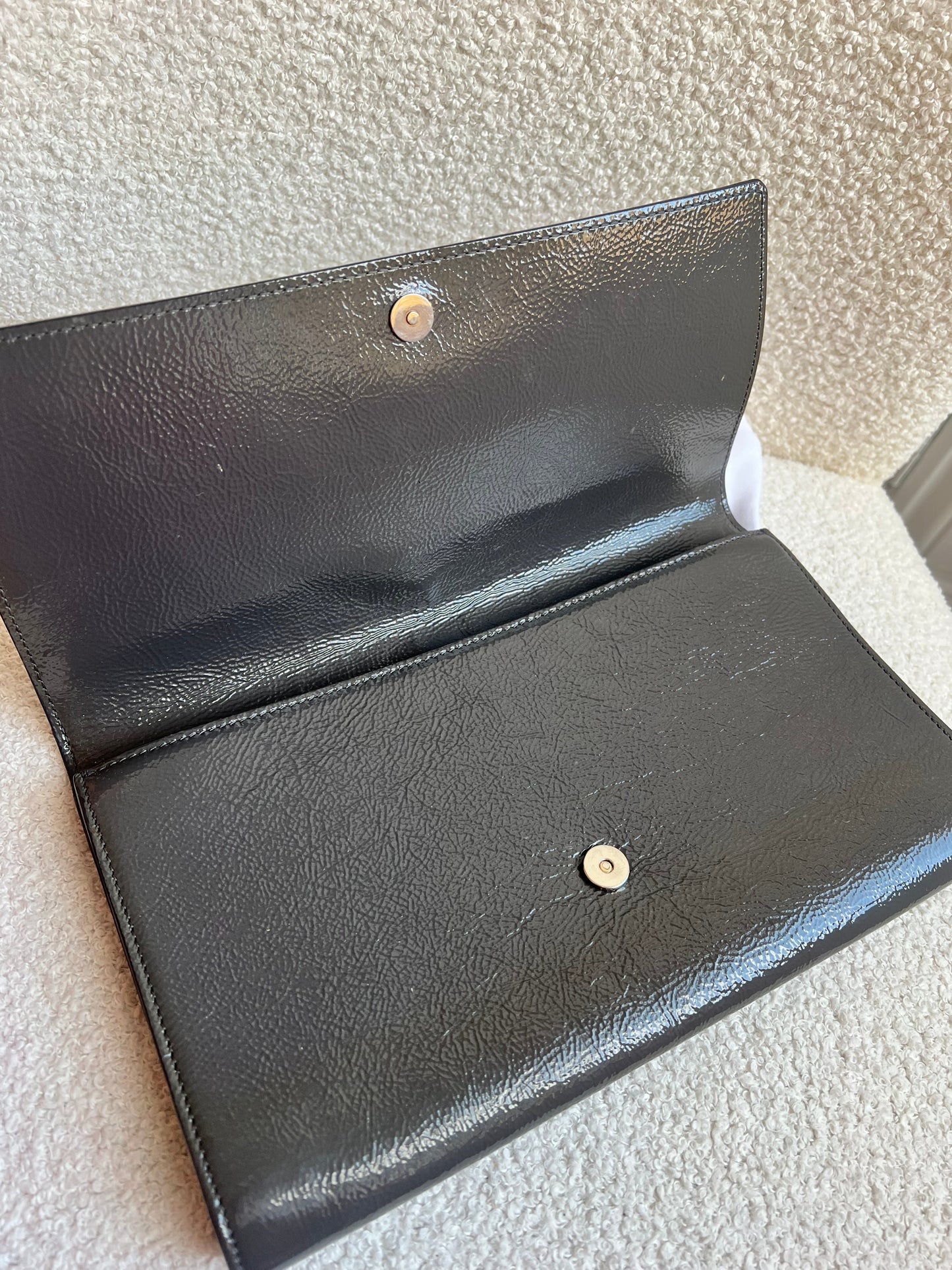 Yves Saint Laurent (YSL) Grey Patent Belle de Jour Clutch