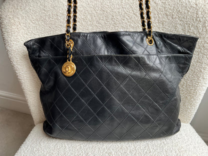 Chanel Vintage Black Lambskin Chain Tote with Gold Hardware