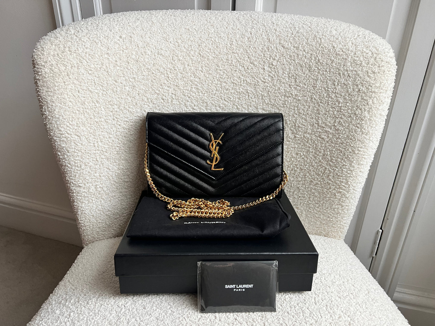Yves Saint Laurent (YSL) Black Cassandre Envelope Chain Wallet (RRP £1,200)