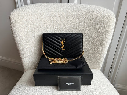 Yves Saint Laurent (YSL) Black Cassandre Envelope Chain Wallet (RRP £1,200)