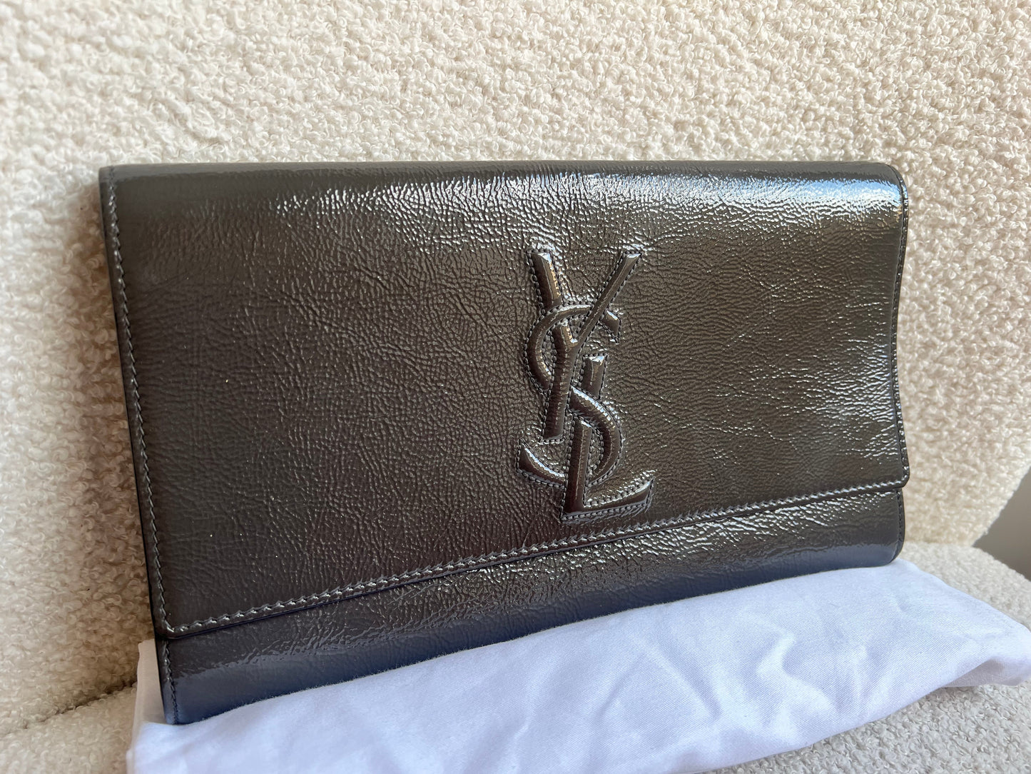 Yves Saint Laurent (YSL) Grey Patent Belle de Jour Clutch
