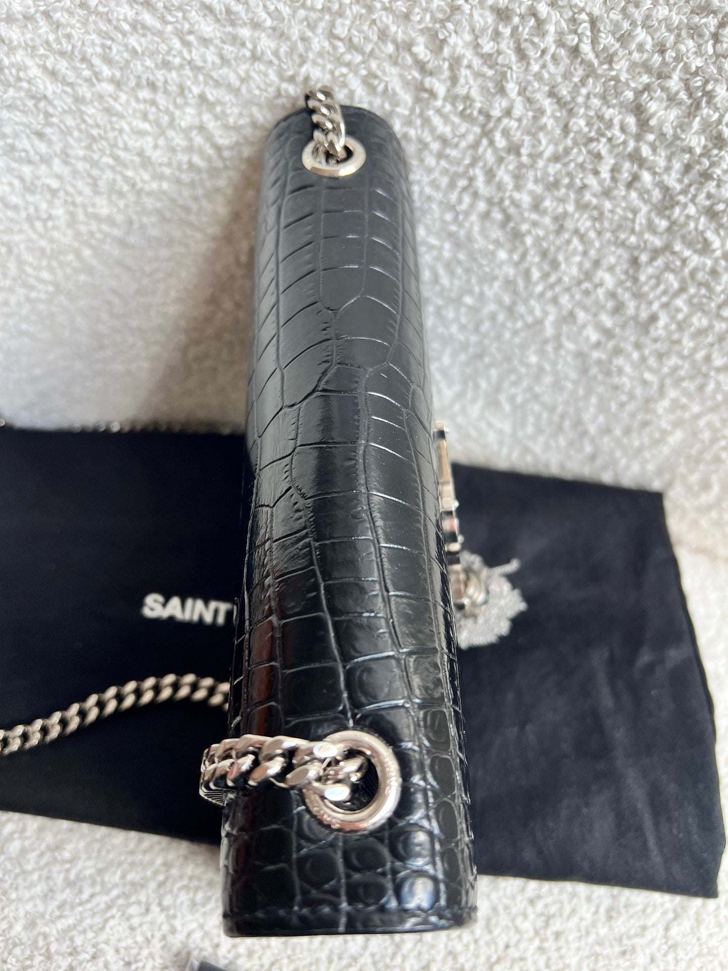 Yves Saint Laurent (YSL) Black Croc Small Kate with Silver Hardware (RRP £1,925)