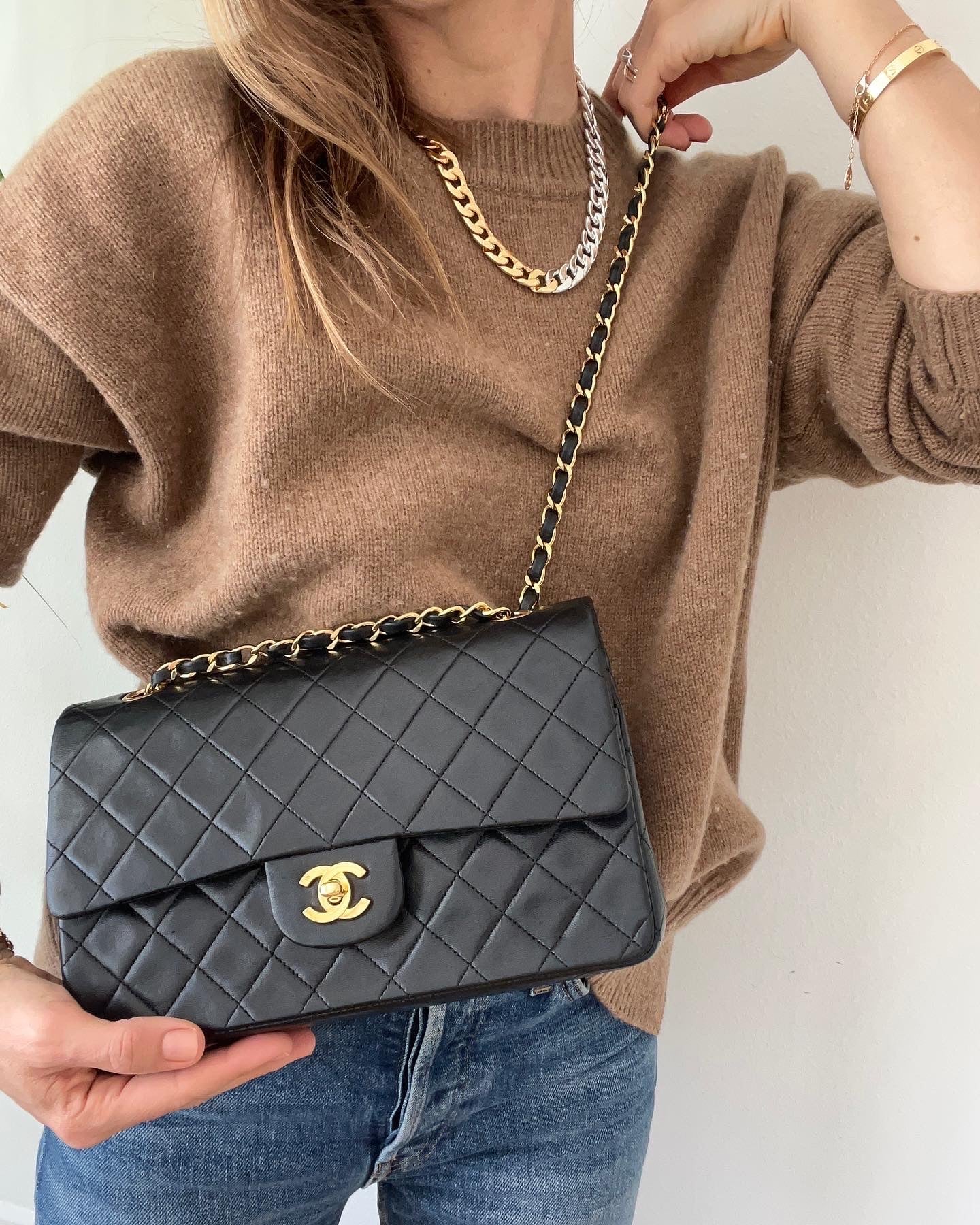 Medium Classic Double Flap Bag in Black Lambskin