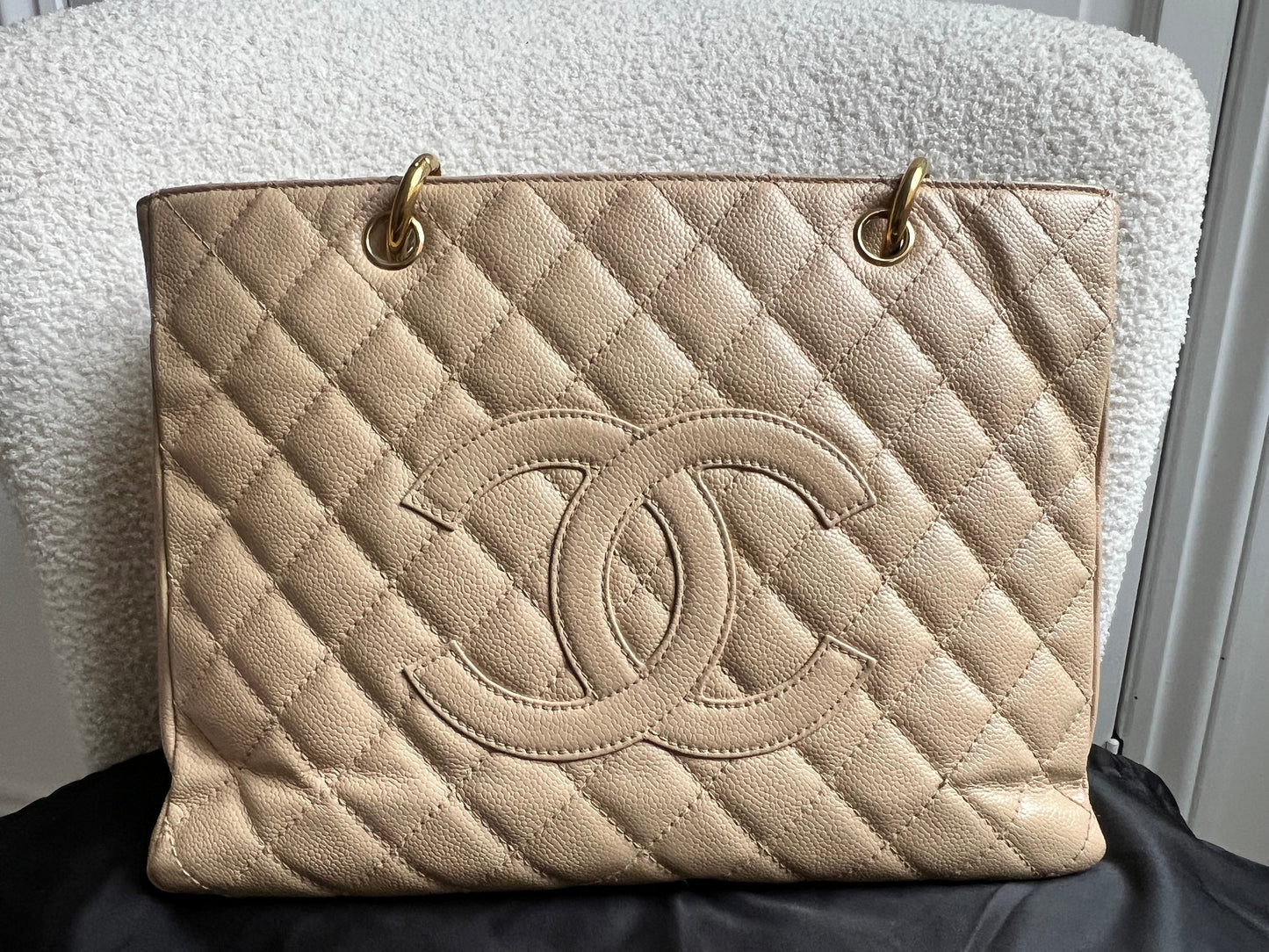 Chanel Beige Caviar Grand Shopper Tote gold hardware (GST)