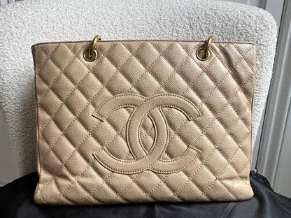 Chanel Beige Caviar Grand Shopper Tote gold hardware (GST)