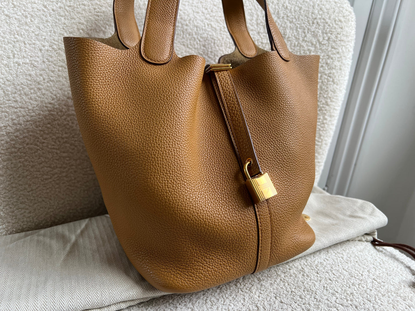 Hermes Picoton 22 in Sesame Clemence Leather with gold hardware