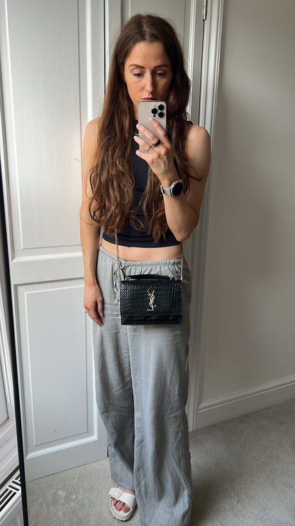 Yves Saint Laurent (YSL) Black Croc Mini Sunset Top Handle (RRP £1,445)