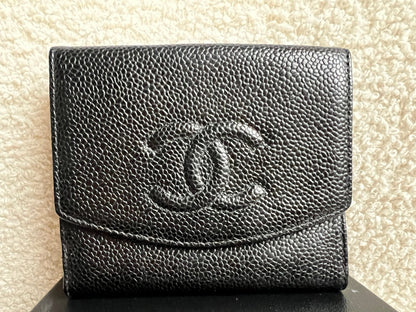 Chanel Black Caviar Timeless Small French Bifold Wallet