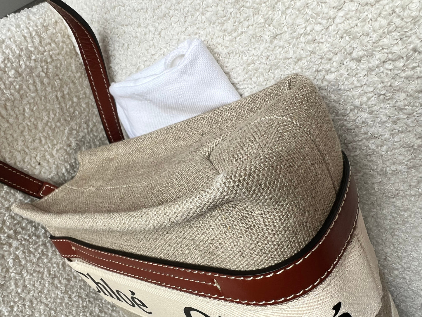 Chloe Small Soft Tan Linen Woody Tote Bag (£890)