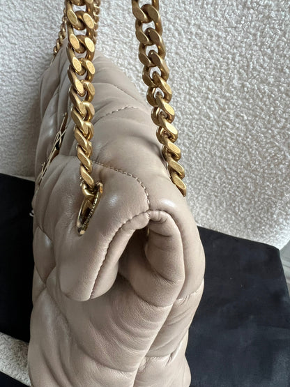 Yves Saint Laurent (YSL) Small Puffer in Beige Quilted Lambskin Gold Hardware (RRP £2,415)