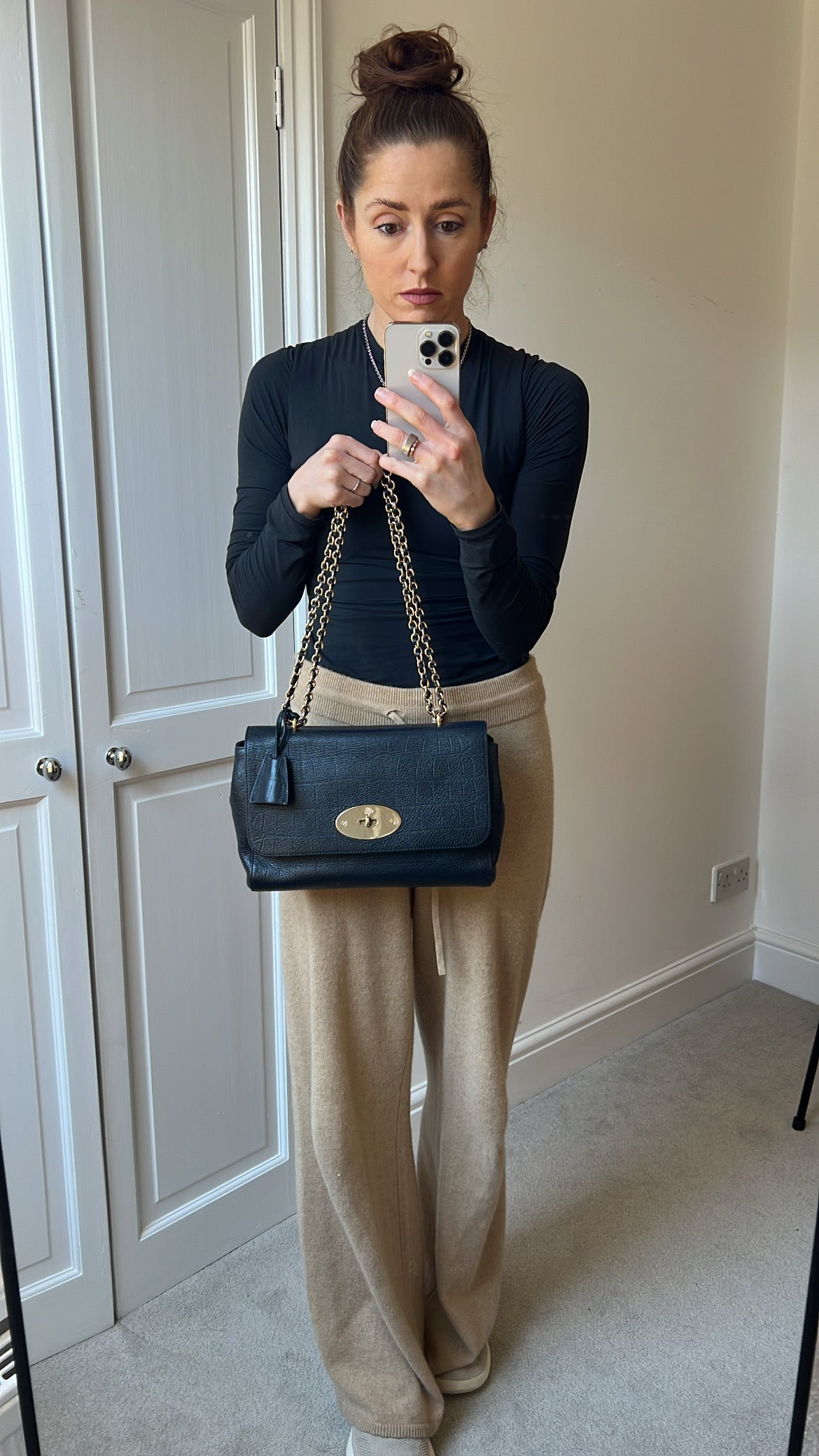 Mulberry Midnight Croc Medium Lily with Gold Hardware