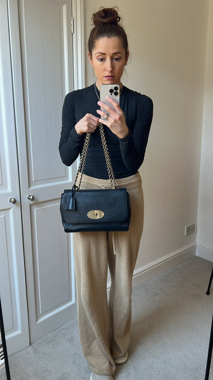 Mulberry Midnight Croc Medium Lily with Gold Hardware
