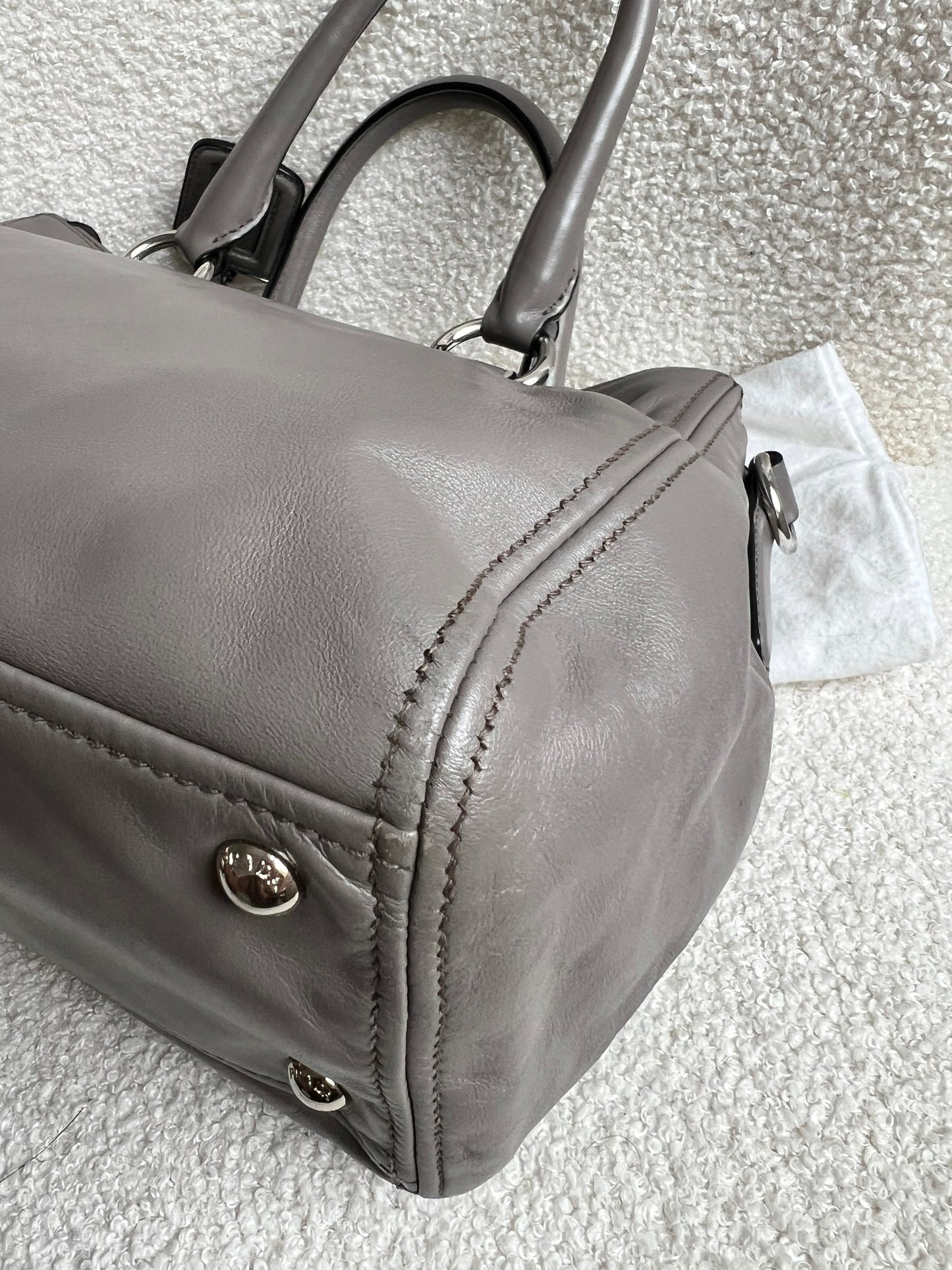 Prada Grey Double Zip Two Way Tote in Grey Soft Calf