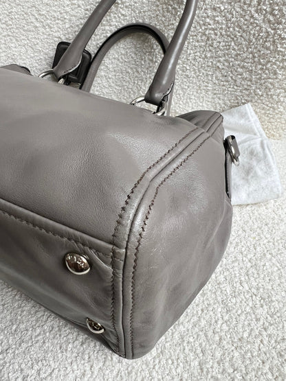 Prada Grey Double Zip Two Way Tote in Grey Soft Calf