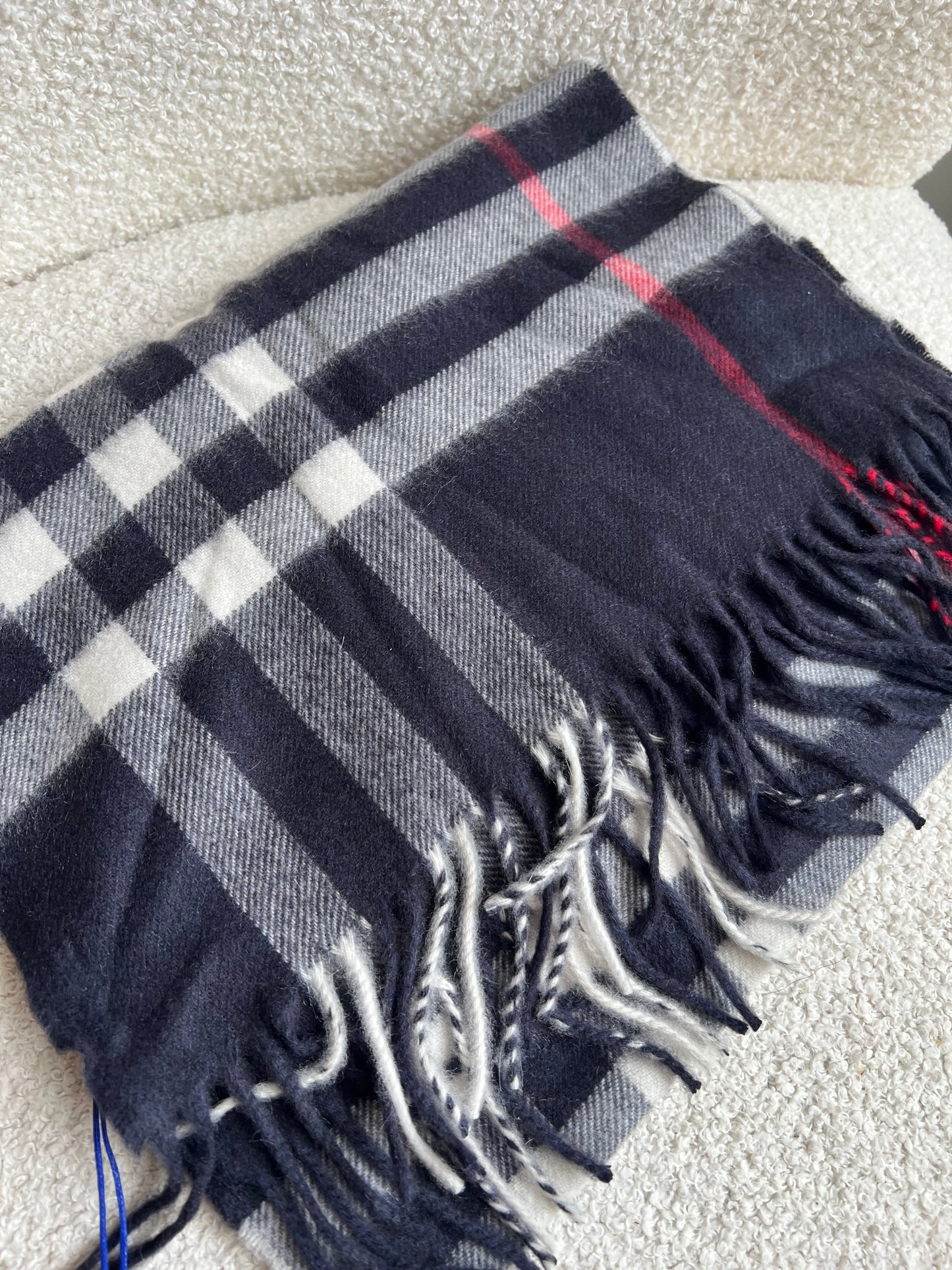 Burberry Classic Check Navy Cashmere Scarf (RRP £435)
