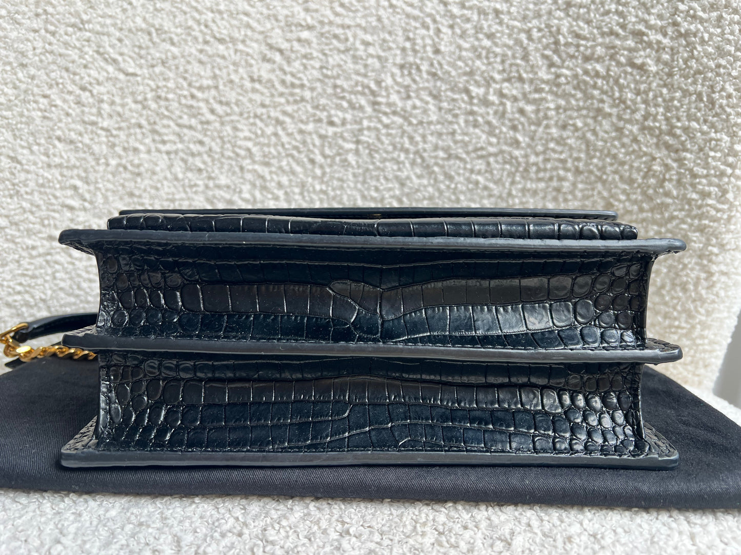 Yves Saint Laurent (YSL) Black Croc Medium Sunset with Gold Hardware (RRP £2,230)