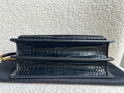 Yves Saint Laurent (YSL) Black Croc Medium Sunset with Gold Hardware (RRP £2,230)