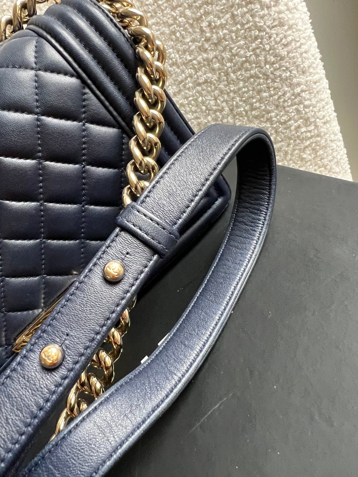 Chanel Navy Blue Lambskin Medium Boy Bag (RRP £5800)