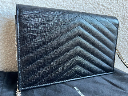 Yves Saint Laurent (YSL) Black Cassandra Envelope Chain Wallet (RRP £870)