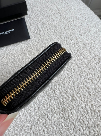 Yves Saint Laurent Black Lambskin Cassandre Small Zip Wallet (RRP £400)