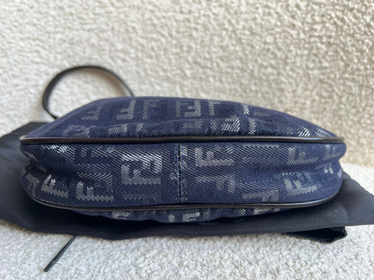 Fendi Denim Zucchino Canvas and Leather Shoulder Bag