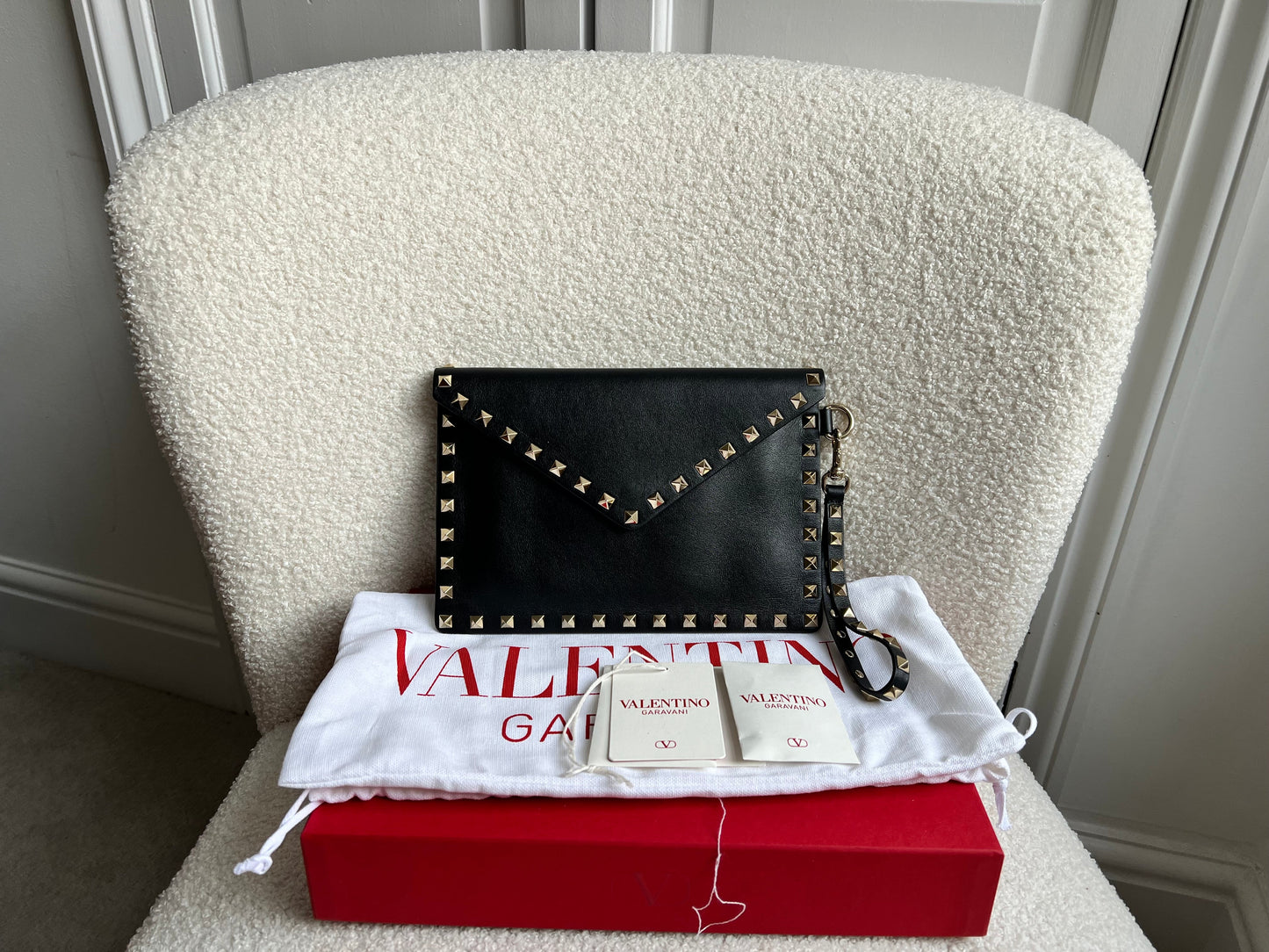 Valentino Garavani Rockstud Calfskin Clutch Pouch Black (RRP £570)