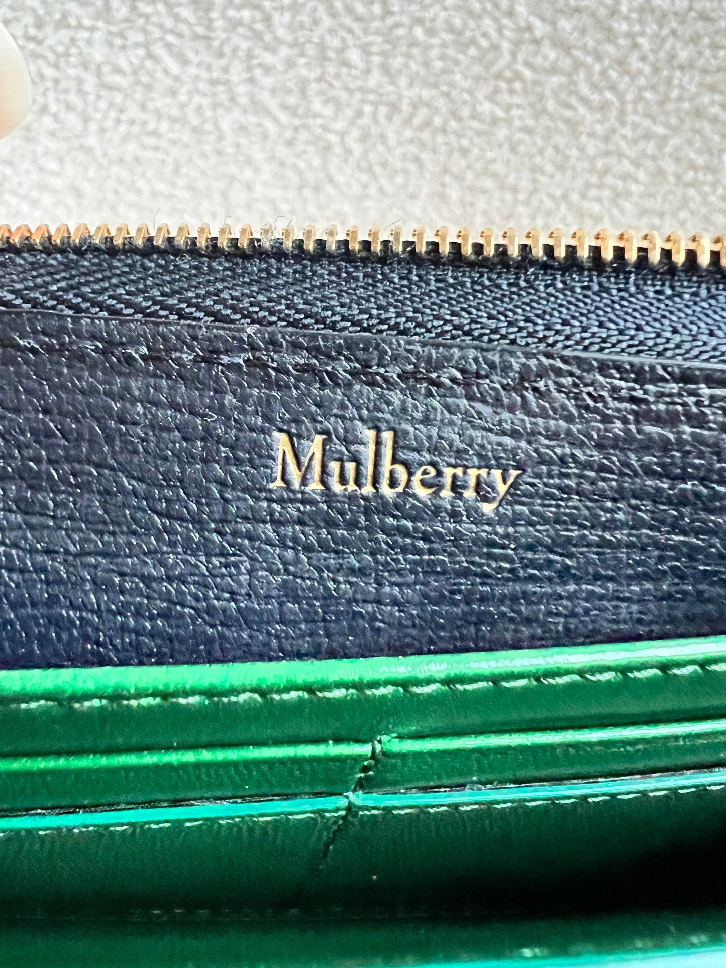 Mulberry Medium Part Around Zip Wallet in Navy and Emerald Printed Goat