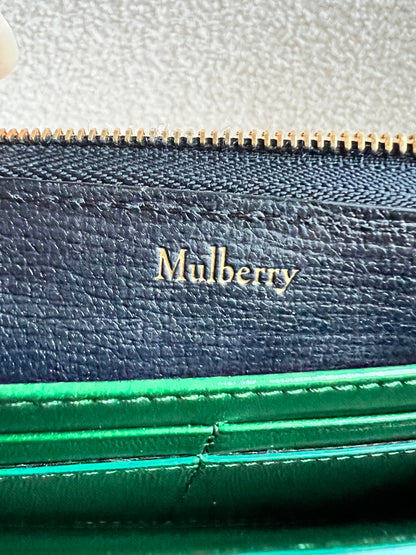 Mulberry Medium Part Around Zip Wallet in Navy and Emerald Printed Goat
