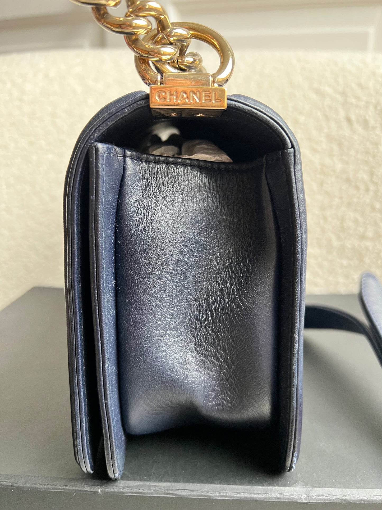 Chanel Navy Blue Lambskin Medium Boy Bag (RRP £5800)