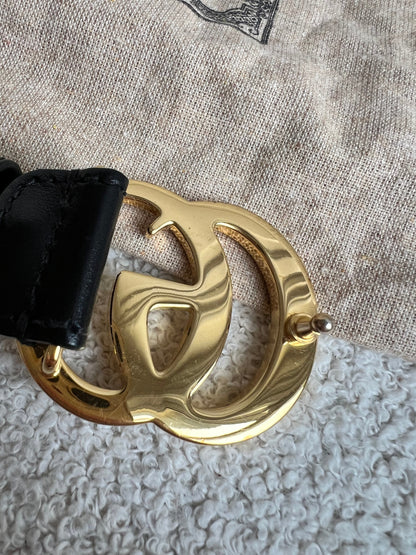 Gucci GG Marmont Black Leather Belt with Gold Buckle (RRP £395)