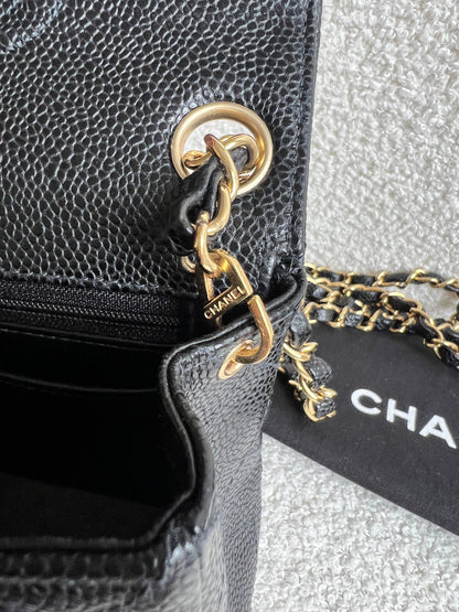 Chanel Square Mini Classic Flap in Black Caviar with gold hardware