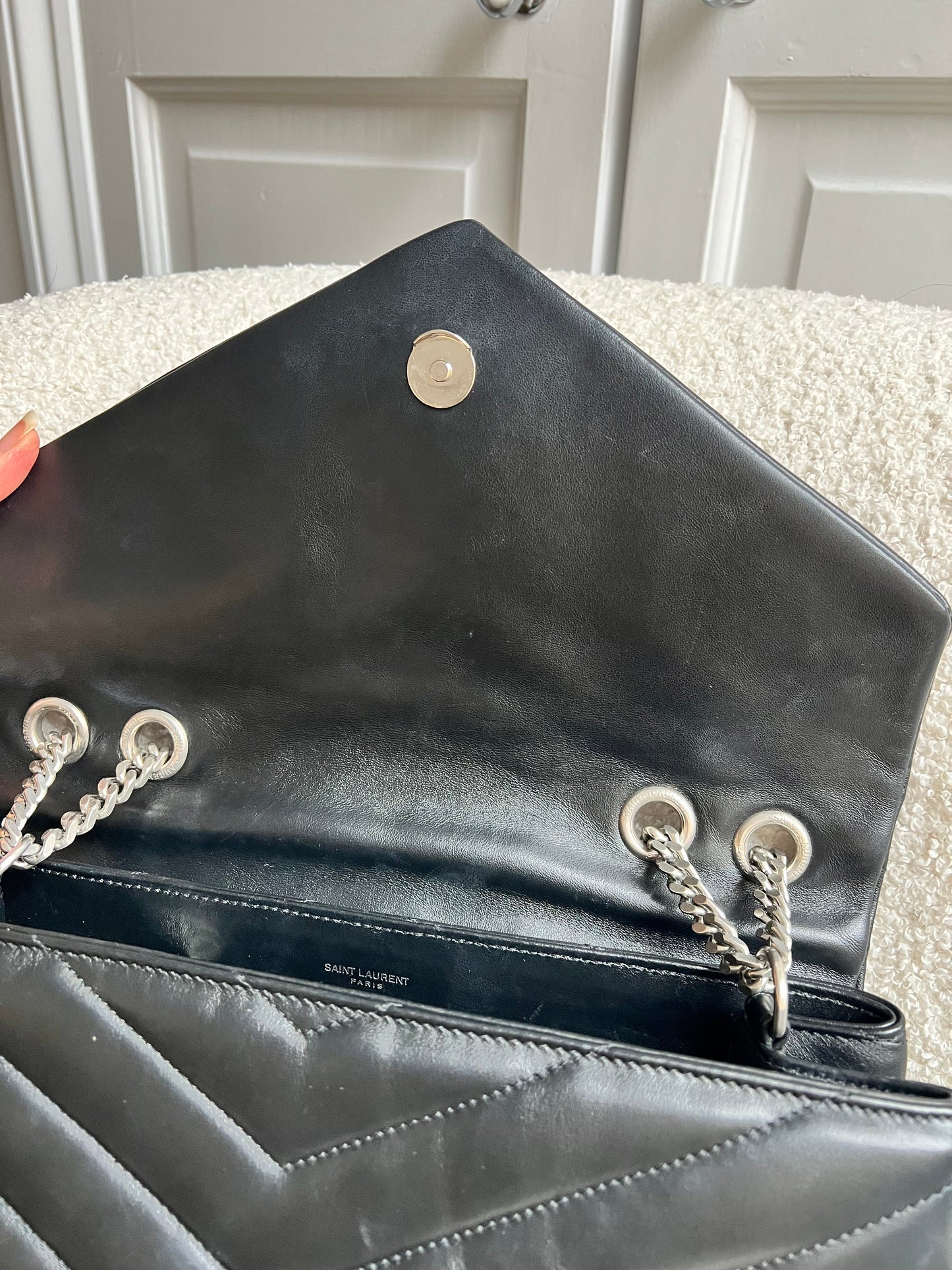 Yves Saint Laurent (YSL) Medium Black Lou Lou Silver Hardware