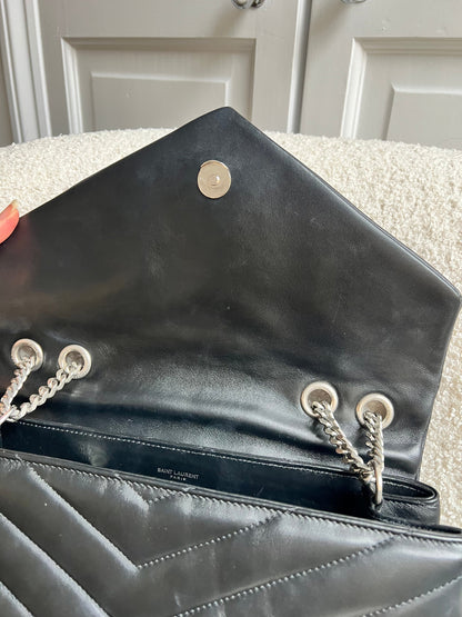 Yves Saint Laurent (YSL) Medium Black Lou Lou Silver Hardware