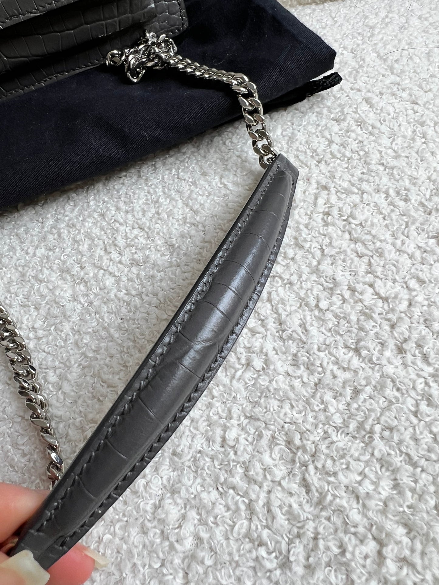 Yves Saint Laurent (YSL) Grey Croc Mini Sunset with Silver Hardware (RRP £1,545)
