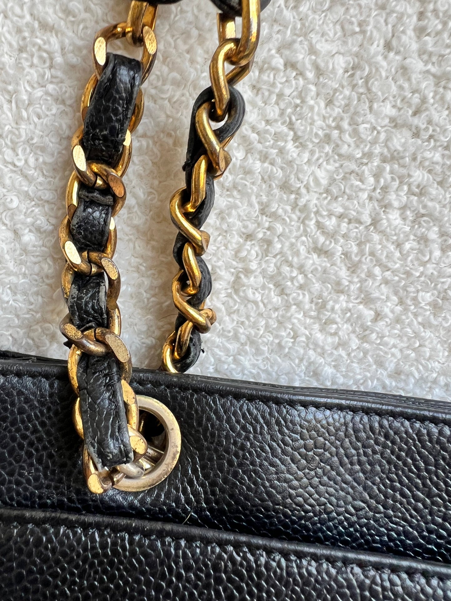 Chanel Vintage Black Caviar Chain Tote with 24k Gold Hardware