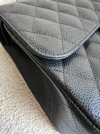 Chanel Jumbo Double Flap in Black Caviar with silver hardware